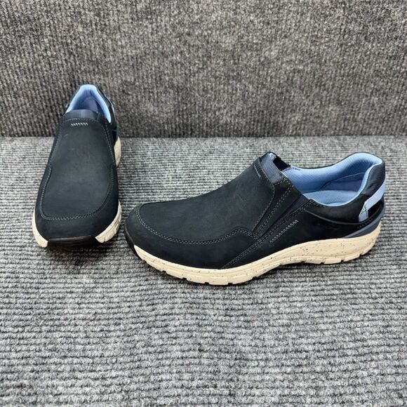 Clarks Wave Plateau Slip On Shoes Womens 11W Wide Navy Blue Nubuck Waterproof - Picture 1 of 10